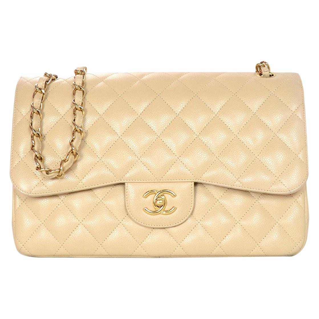 CHANEL Classic Beige Quilted Lambskin Silver Hardware Medium Double Flap Bag   Bellissima Boutique